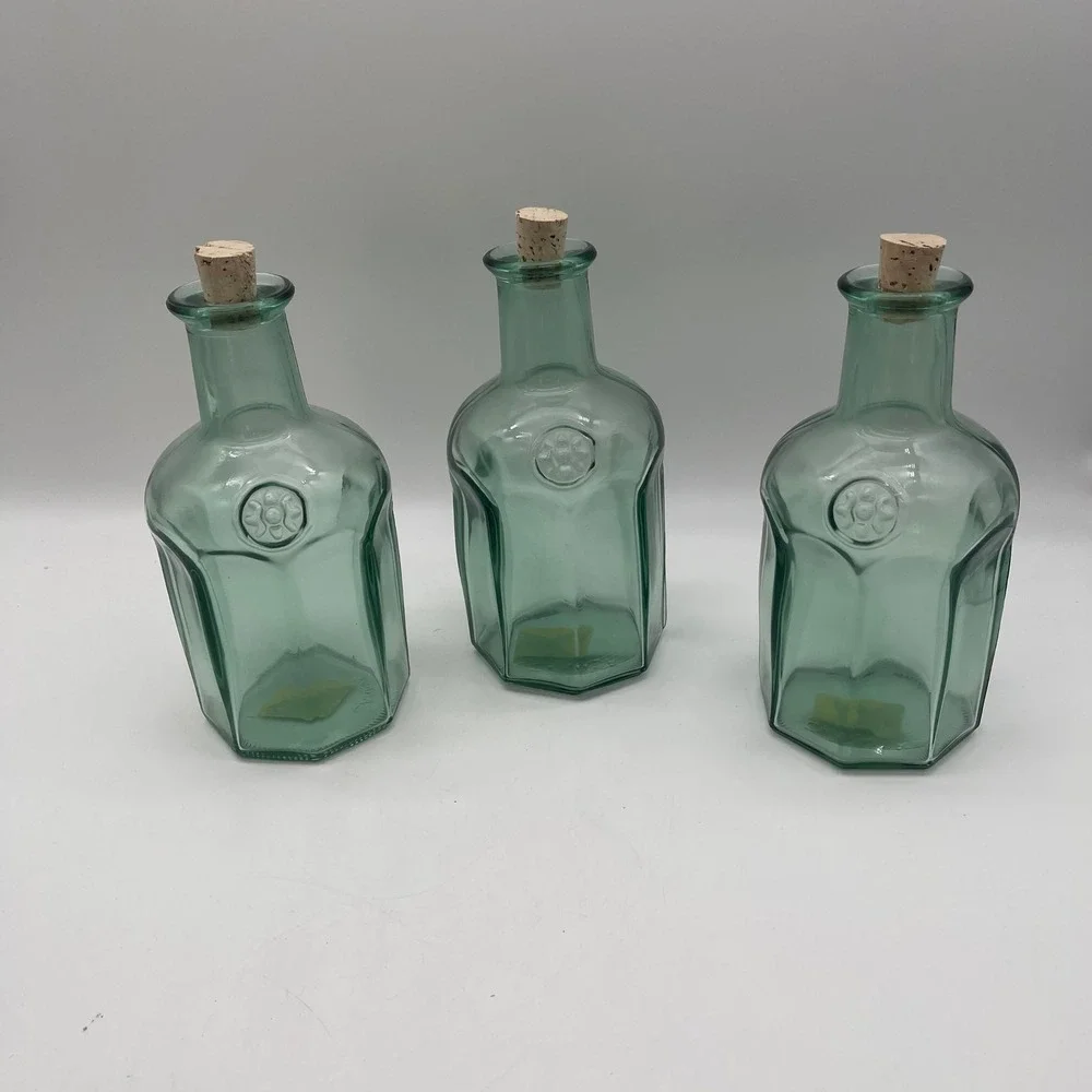 Libbey Green Glass Hexagon Decanter Bottles with Cork Set of 3 81234V Canada
